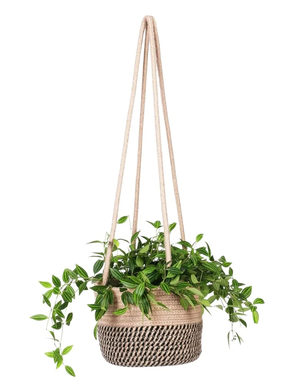 Neutral Woven Hanging Planter Basket – Natural Beige.  2 Piece Set.